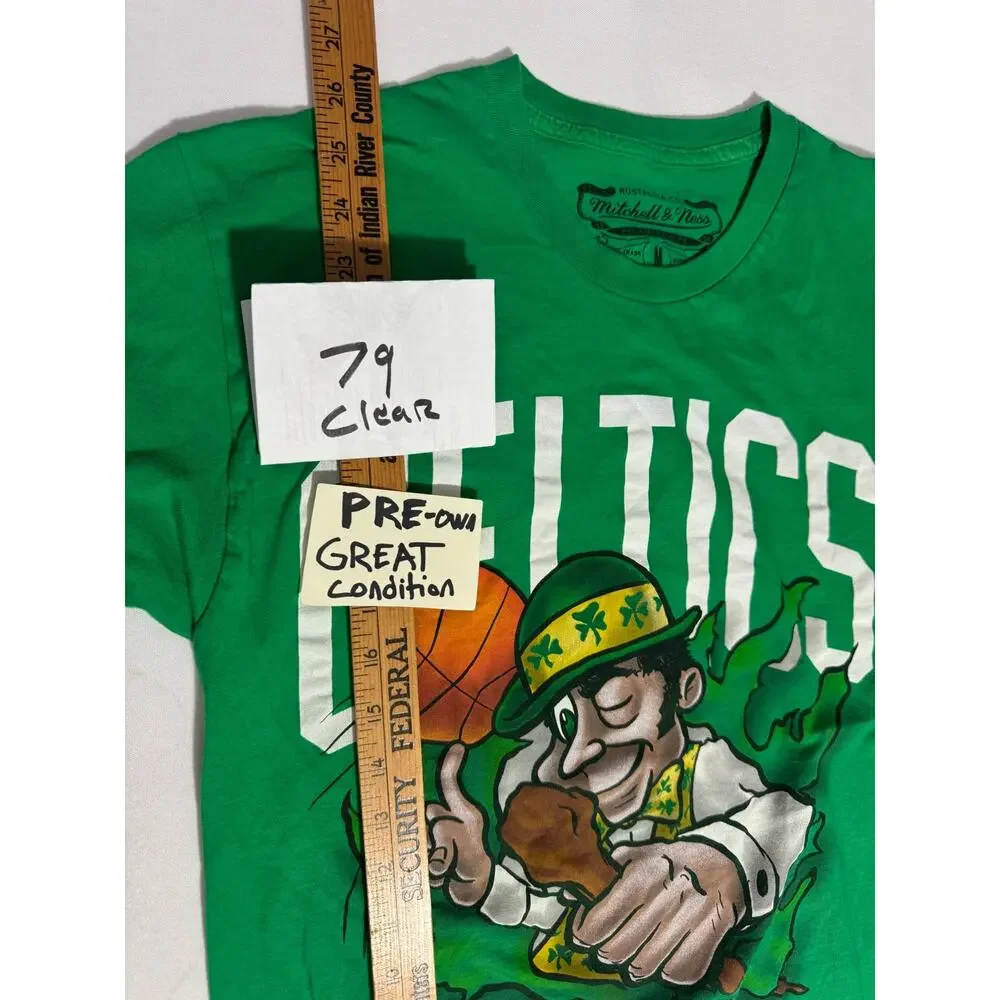 Mitchell And Ness Boston Celtics Green Shirt Size Medium Front Back Graphic